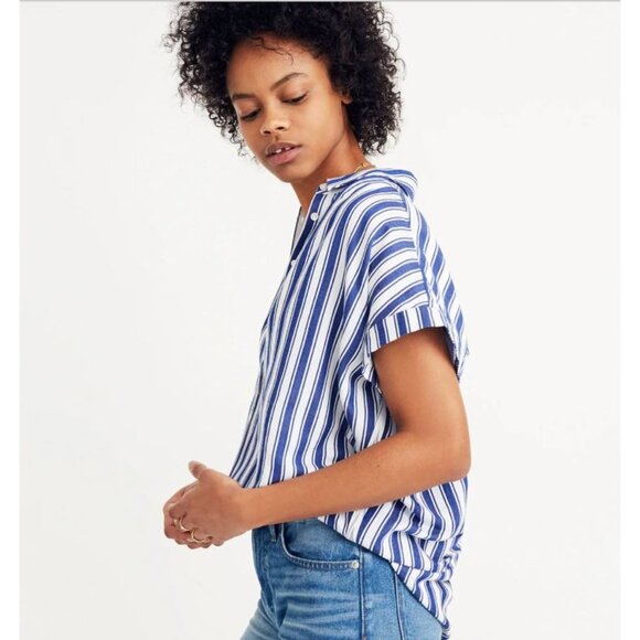 Madewell Central Shirt in Shea Stripe Blue and white XXS - Picture 9 of 10